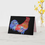 Coq Rouge et Bleu Carte Aquarelle Noire (Fleur jaune)