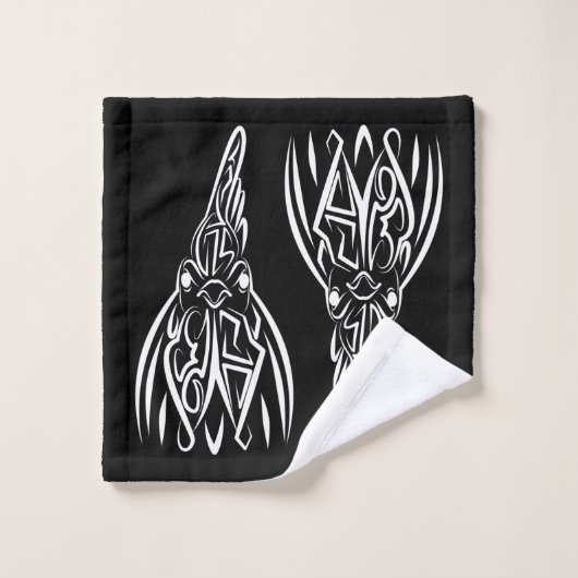Coq tribal noir et blanc (Gant de toilette)