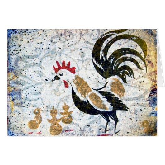 Coq vintage et poussins (Devant horizontal)