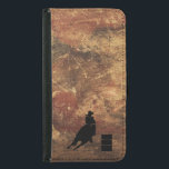 Coque Avec Portefeuille Pour Galaxy S5 Barrel Racing Girl Silhouette on a Grunge Texture<br><div class="desc">Illustration passionnante et rustique sur le thème du rodéo. Silhouette d'un tonneau de cow-girl qui courait avec son cheval. Arrière - plan est une texture grossière brun et rouge tonique patiné. Idéal pour les amateurs de rodéo et de cheval.</div>