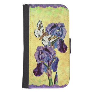 Coque Avec Portefeuille Pour Galaxy S4 Beau Papillon Personnalisé Fleurs Iris Violet