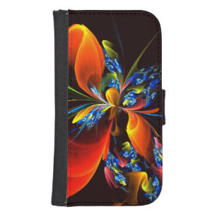 Coque Avec Portefeuille Pour Galaxy S4 Blue Orange Floral Moderne Art Abstrait Motif #03