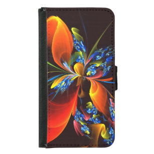 Coque Avec Portefeuille Pour Galaxy S5 Blue Orange Floral Moderne Art Abstrait Motif #03