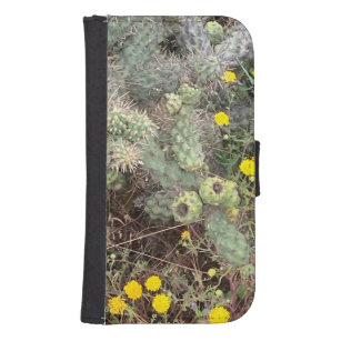 Coque Avec Portefeuille Pour Galaxy S4 Cactus botanique aux fleurs jaunes Photographie