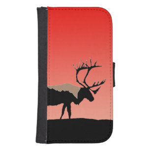 Coque Avec Portefeuille Pour Galaxy S4 Caribou au coucher du soleil - Art original de la 