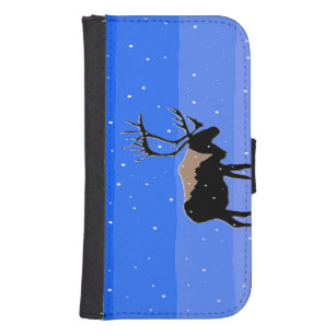 Coque Avec Portefeuille Pour Galaxy S4 Caribou en hiver - Art original de la faune