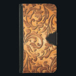 Coque Avec Portefeuille Pour Galaxy S5 Design floral sculpté en bois Brown<br><div class="desc">Image cool de bois brun courbé élégant tourbillons floraux design avec accent noir en option.</div>