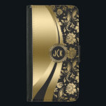Coque Avec Portefeuille Pour Galaxy S5 Elégant Black & Gold Floral Damask & Dynamic Lines<br><div class="desc">Les tons noir et or brillent métallique floral damask et les lignes modernes dynamiques design. monogramme personnalisé et optionnel. Plusieurs variantes sur ce design, avec différentes positions des éléments. Pas de parties scintillant réelle ou de finition métallique, mais l'effet d'image numérique. Si vous avez besoin d'aide pour customiser, changer de...</div>