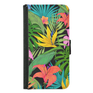 Coque Avec Portefeuille Pour Galaxy S5 Fleur tropicale et feuille de palmier coloré hawaï