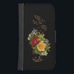 Coque Avec Portefeuille Pour Galaxy S4 Fleurs élégantes et rouleaux d'or<br><div class="desc">Des couleurs riches de roses jaunes et rouges,  des fleurs assorties de fleurs blanches et bleues avec des feuilles d'or et des rouleaux sur un arrière - plan noir.</div>