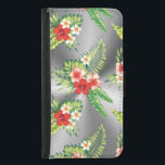 Coque Avec Portefeuille Pour Galaxy S5 Hibiscus Tropical Coloré & Arrière - plan Argent<br><div class="desc">Cool coloré fleurs d'hibiscus tropicaux sans couture motif sur gris argent imprimé métallique arrière - plan. La brillance argentée est une illusion numérique et non une véritable brillance.</div>