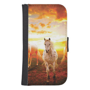Coque Avec Portefeuille Pour Galaxy S4 Horses at sunset throw pillow