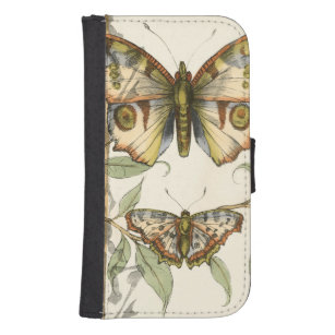 Coque Avec Portefeuille Pour Galaxy S4 Les papillons Tandem sur les Feuilles verts