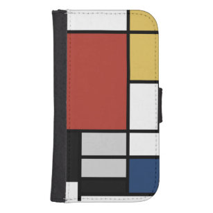 Coque Avec Portefeuille Pour Galaxy S4 Mondrian Peinture Rouge Plane Jaune Noir Gris Bleu