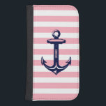 Coque Avec Portefeuille Pour Galaxy S4 Monogramme Bleu Ancre nautique Pastel rose bande<br><div class="desc">Design élégant avec ancre de bateau bleu et blanc avec arrière - plan rose pastel et rayures blanches. monogramme facultatif.</div>
