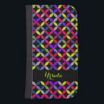 Coque Avec Portefeuille Pour Galaxy S4 Motif circulaire nom de couleur vive filles rabat<br><div class="desc">Un étui de téléphone à rabat à motif à quarts et coloré en gras. Personnalisez cet objet avec votre nom. Cet exemple montre Ursula. Mélange lumineux de couleur pop vive et audacieuse sur un arrière - plan noir,  dont rose,  vert citron,  bleu,  marron et violet. Conçu par Sarah Trett.</div>