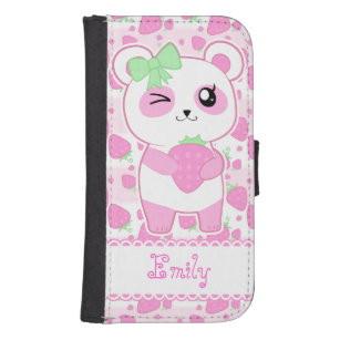 Coque Avec Portefeuille Pour Galaxy S4 Ours panda mignon de Kawaii de rose de fraise
