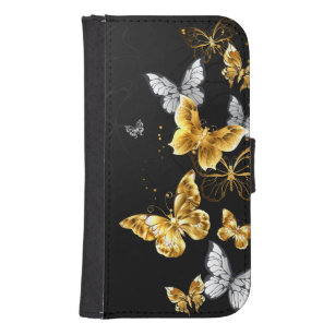 Coque Avec Portefeuille Pour Galaxy S4 Papillons blancs et dorés