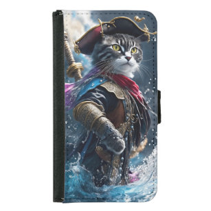 Coque Avec Portefeuille Pour Galaxy S5 Parfaitement Unique : Monocolor Cat Pirate