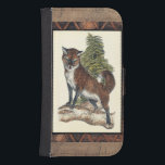 Coque Avec Portefeuille Pour Galaxy S4 Renard rustique sur un tronc d'arbre<br><div class="desc">Cette impression rustique illustre un renard devant un pin. Les couleurs sont dans la gamme douce pastel et le cadre de l'image a des motifs traditionnels dans la gama marron. Cette conception serait un complément parfait à votre décoration de maison de campagne.</div>