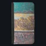 Coque Avec Portefeuille Pour Galaxy S5 Texture Rustique Avec Peinture De Flaquage Sur Mét<br><div class="desc">Un porte-monnaie de téléphone avec un cool à la texture rustique comme un arrière - plan. Des rayures horizontales de peinture rouge jaune et verte qui clignotent et épluchent un vieux mur en métal rouillé. Ça a l'air vieux,  patiné et défraîchi.</div>