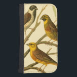 Coque Avec Portefeuille Pour Galaxy S4 Trois oiseaux domestiques perchés sur une branche<br><div class="desc">L'artiste W. Rutledge saisit parfaitement les couleurs vives de ces oiseaux domestiques. Obtenez cette peinture simple mais joliment réaliste. Vue latérale de deux oiseaux jaunes et d'un oiseau plus foncé sur une branche et regardant dans des directions différentes.</div>