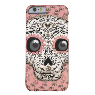 Coque Barely There iPhone 6 Crâne à sucre rose et or et mignonette Coeurs Whim