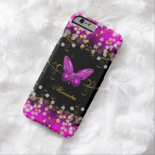 Coque Barely There iPhone 6 Étincelles exotiques de papillon de noir d'or de