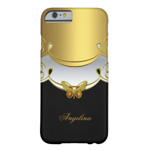Coque Barely There iPhone 6 papillon chic élégant de blanc de noir d'or de