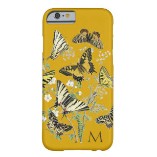 Coque Barely There iPhone 6 Papillon jaune botanique, décoré d'un monogramme