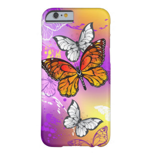 Coque Barely There iPhone 6 Papillons Monarque sur Arrière - plan pourpre