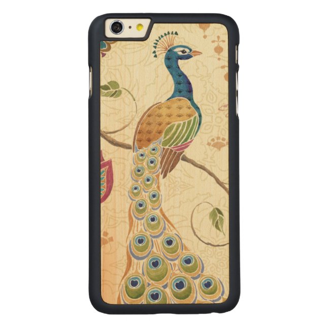 Coque Carved En Bois Pour iPhone Beau paon (Dos)