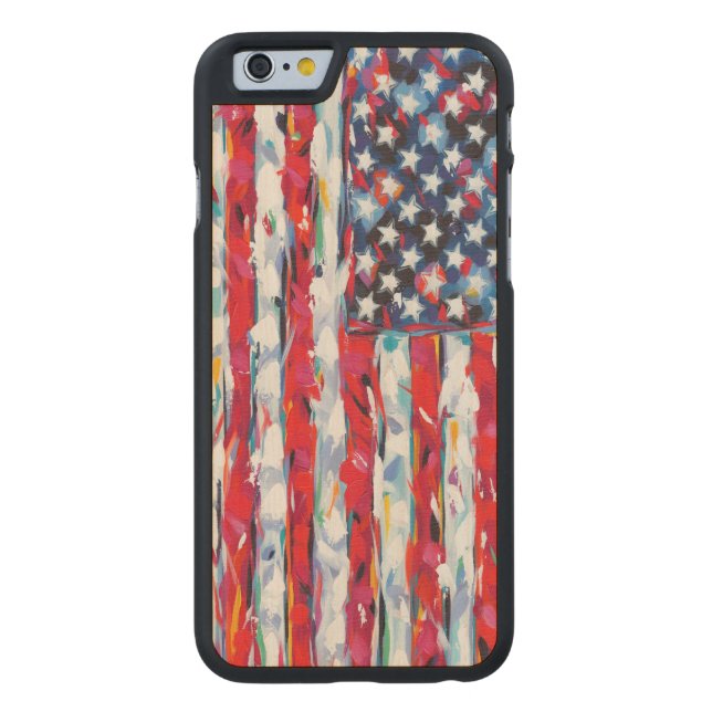 Coque Carved En Bois Pour iPhone Drapeau américain (Dos)