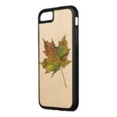 Coque Carved En Bois Pour iPhone Feuille d'érable Artsy illustrée par main (Gauche)