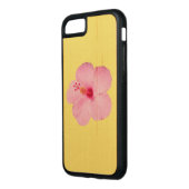 Coque Carved En Bois Pour iPhone Hibiscus rose Fleur tropicale (Gauche)