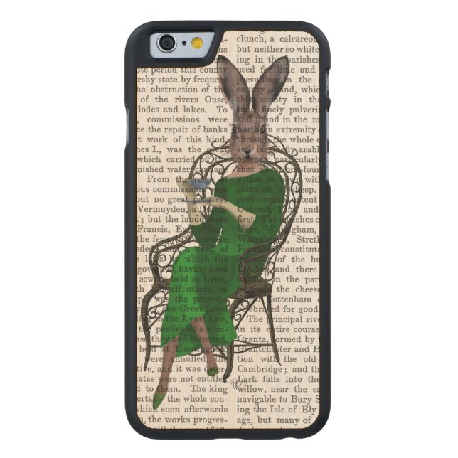 Coque Carved En Bois Pour iPhone Lady Bella Rabbit Prendre du thé 2 (Dos)