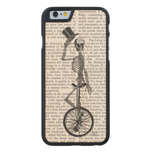 Coque Carved En Bois Pour iPhone Squelette sur le monocycle (Dos)