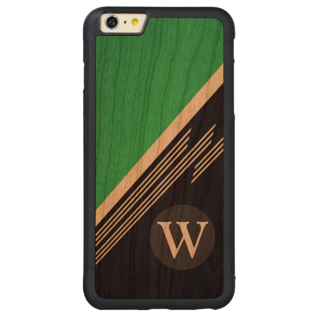 Coque Carved En Bois Pour iPhone Verte Manly Retro Abstraites bandes Monogramme per (Dos)