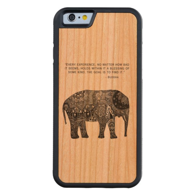 Coque Carved En Bois Pour iPhone Wisdom Bouddha Elephant Téléphone (Dos)