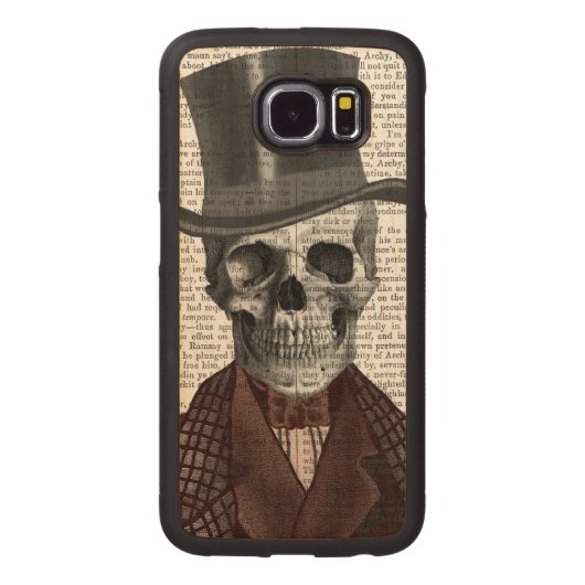 Coque Carved En Bois Pour Samsung Galaxy S6 Skeleton Gentleman et chapeau supérieur (Dos)