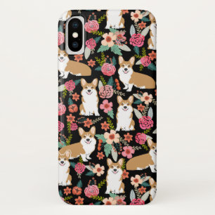 Coque Case-Mate Pour iPhone Coque iphone floral de corgi - noir