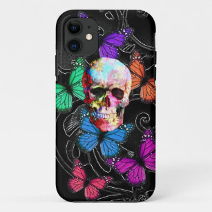 Coque Case-Mate Pour iPhone Crâne d'imaginaire et papillons colorés