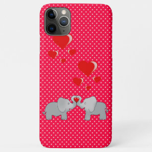 Coque Case-Mate Pour iPhone Eléphants romantiques et Coeurs rouges sur Pois