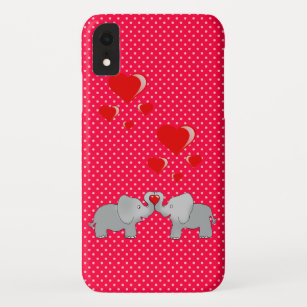 Coque Case-Mate Pour iPhone Eléphants romantiques et Coeurs rouges sur Pois