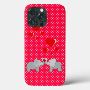 Coques Pour iPhone Eléphants romantiques et Coeurs rouges sur Pois