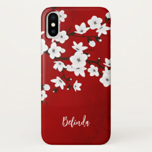 Coque Case-Mate Pour iPhone Floral blanc cerise fleurs Monogramme rouge