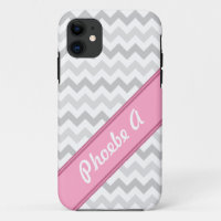 Gris Chevron rose personnalisé iPhone 5 Coque