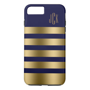 Coque Case-Mate Pour iPhone Monogrammes Gold Stripes sur l'Arrière - plan bleu