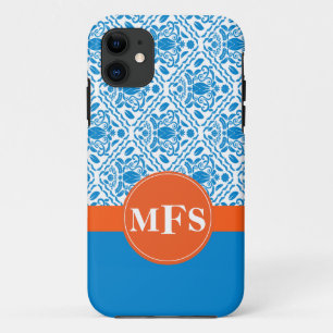 Coque Case-Mate Pour iPhone Motif Damas bleu/orange Initiales iPhone 5 coque