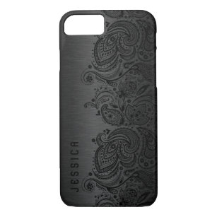 Coque Case-Mate Pour iPhone Noir métallique avec dentelle de marguerite noire